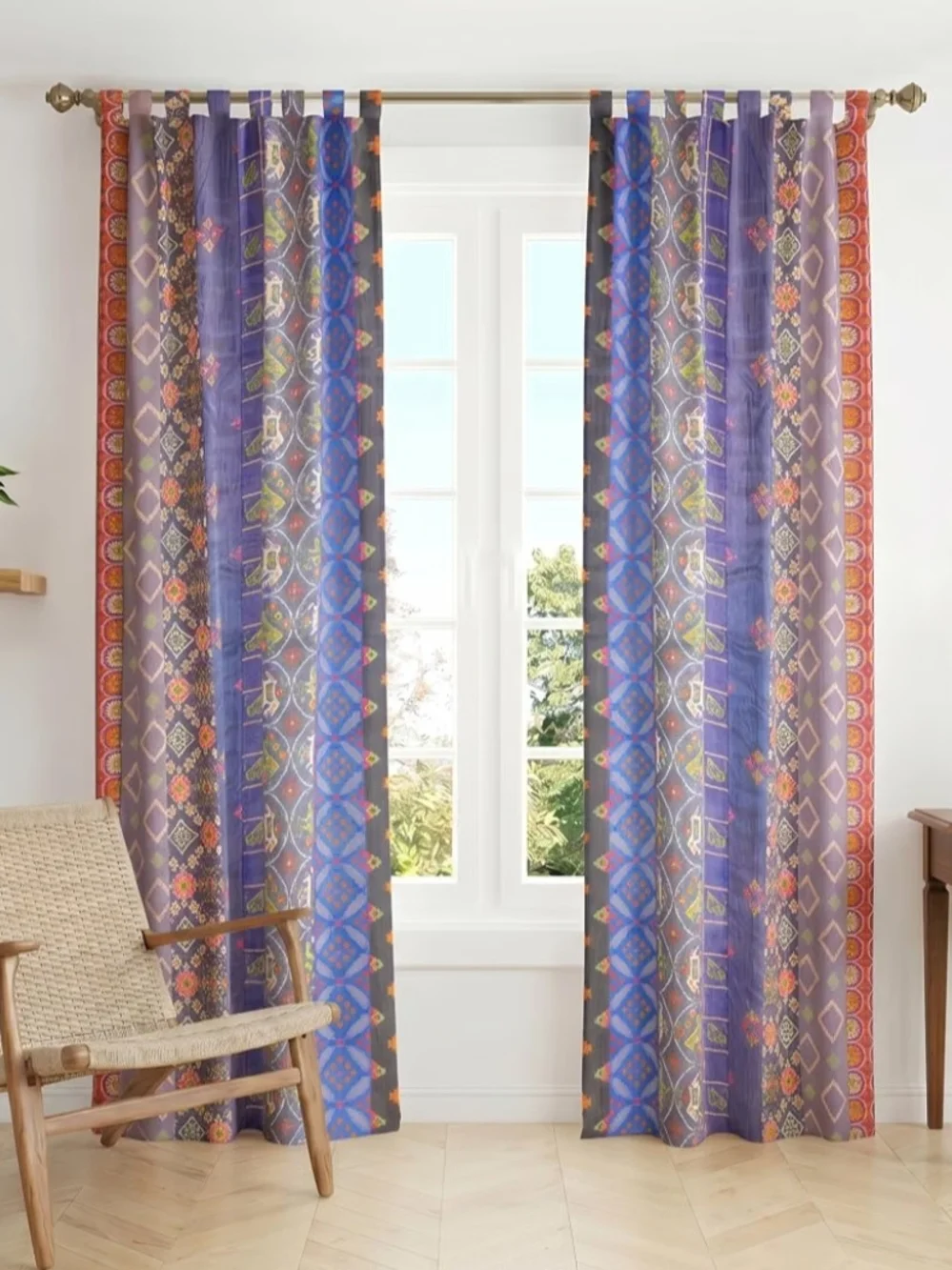 THE ART BOX Blue Silk Sari Curtains, Boho Patchwork, 42x84, 2 Panels Handmade